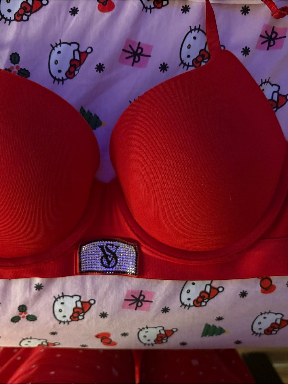 Victoria's Secret Red Padded Bra with Rhinestone Logo
